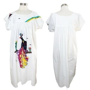 VINTAGE Handmade Peacock Kaftan Dress w/ Pockets size XL